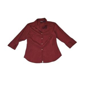 DCC Stretch Dark Red 3/4 Sleeve Button Front Shirt Medium